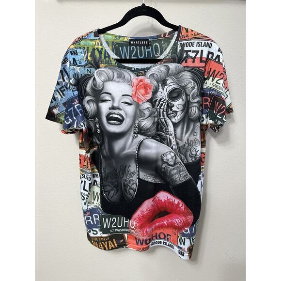 WHATLEES‎ Marilyn Monroe Tattoo License Plate Graphic T-Shirt XL - Picture 1 of 7